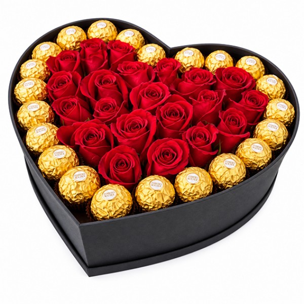Heart of roses and ferrero rocher